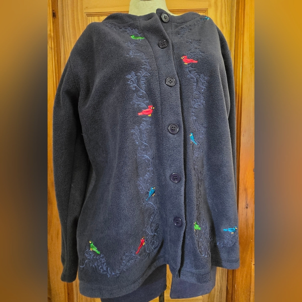 Classic Editions Button Up Cardigan Birder Sweater Soft Comfy Cardinals Bluejays